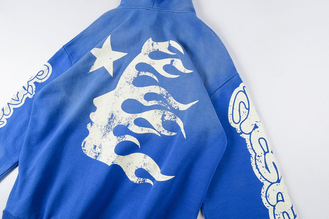 Hellstar Blue Yoga Hoodios pants洗水重工拼接休闲卫衣 - view 8