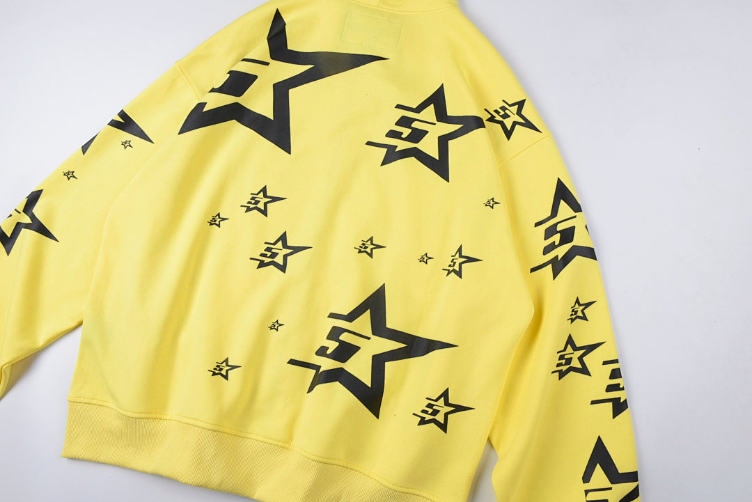 Sp5der YELLOW 5STAR ZIP HOODIE美式五角星logo纯棉拉链卫衣 - view 12
