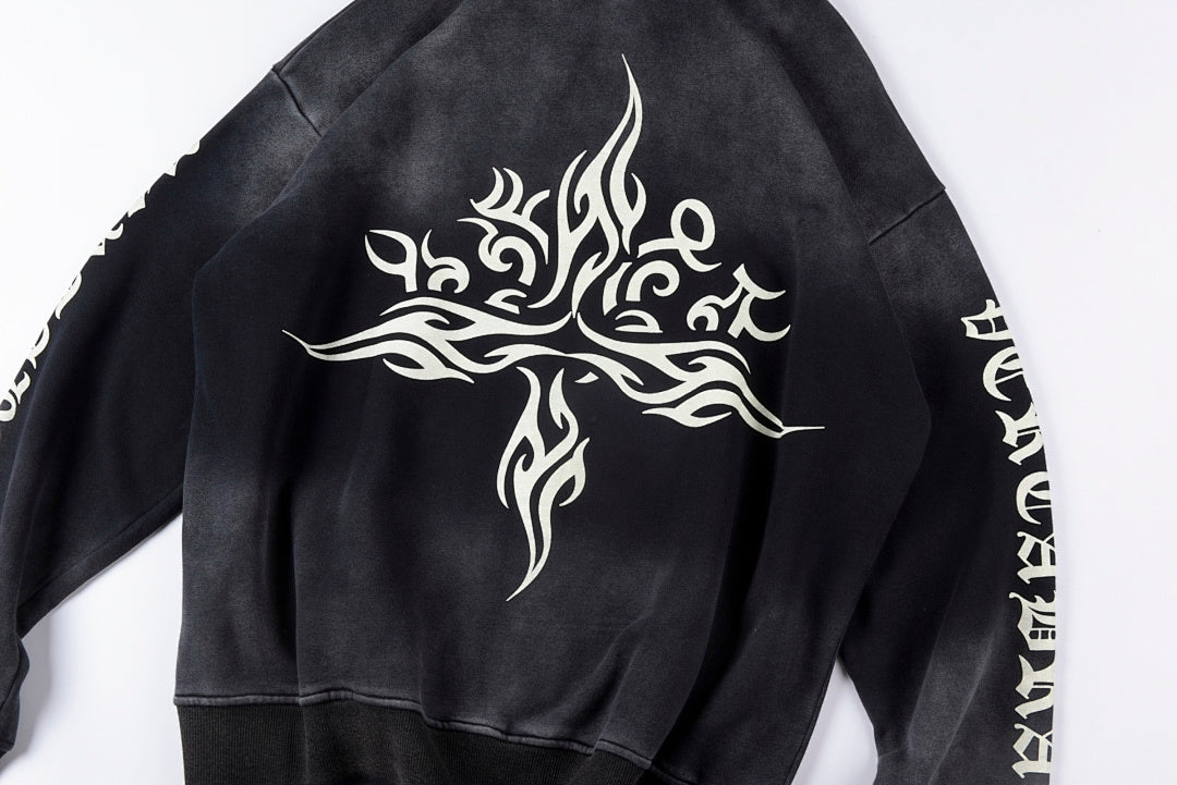 Vertabrae Tattoo Zip Up Hoodie 洗水做旧男女款连帽卫衣 - view 8