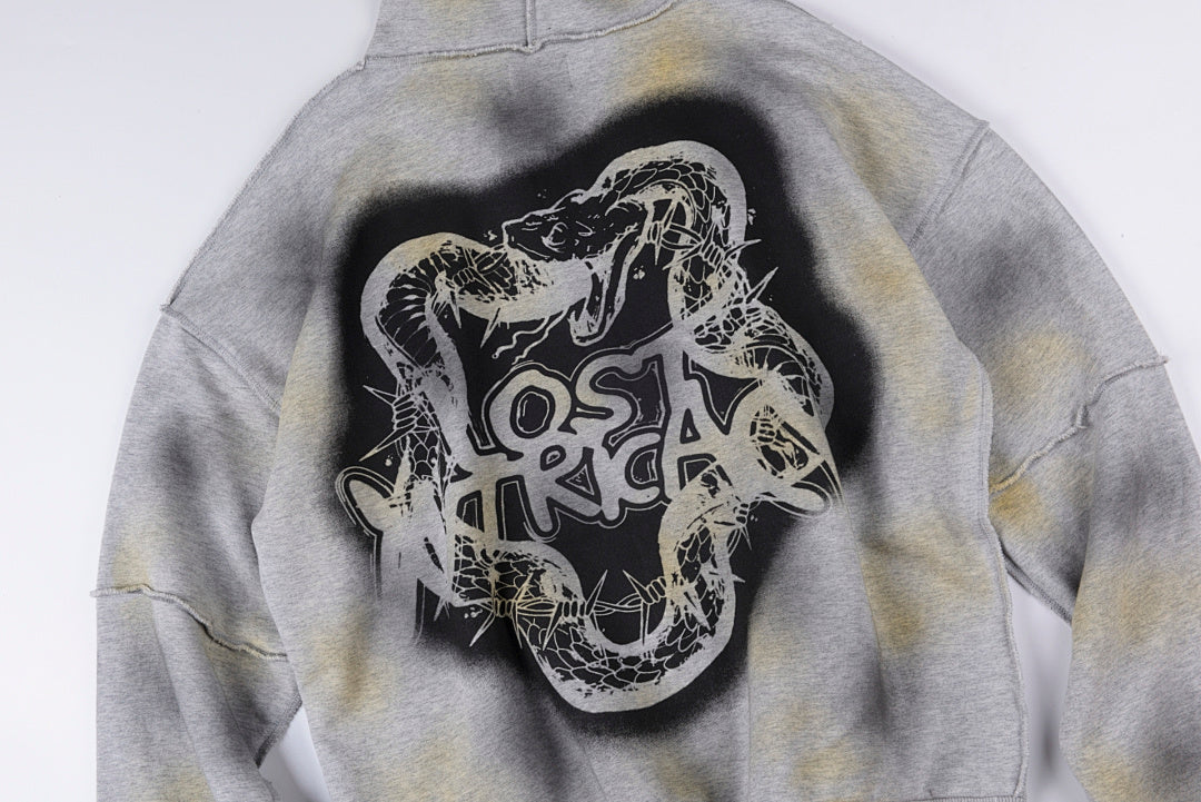 Lost intricacy GREY FADED JOGGING 镶钻logo蛇印花洗水卫衣 - view 7