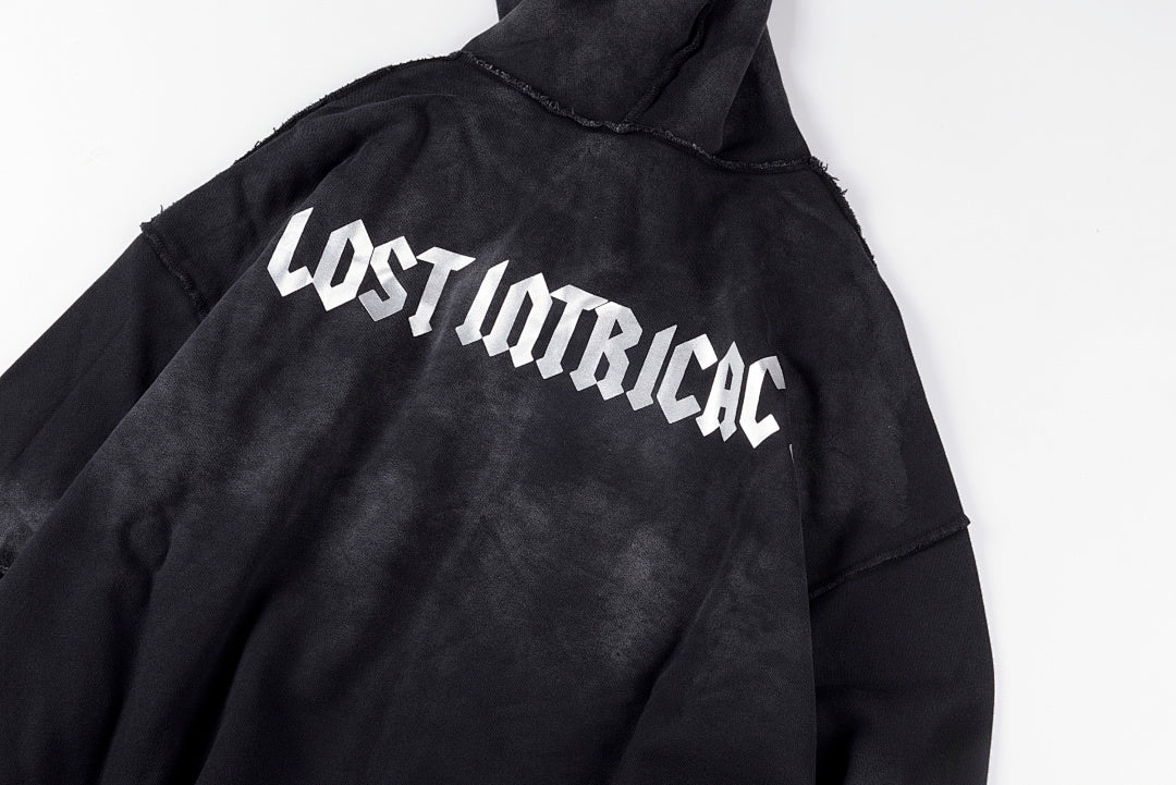 Lost intricacy Pink Hoodies 镶钻洗水破洞休闲拉链连帽卫衣 - view 8