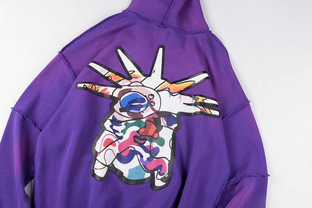 Lost intricacy Pink Hoodie镶钻洗水休闲拉链连帽卫衣 - view 7