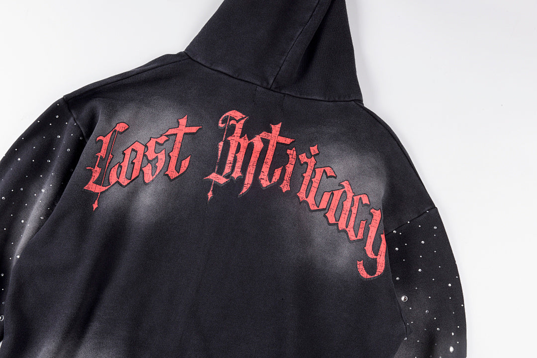 Lost intricacy Hoodies镶钻洗水休闲拉链连帽卫衣 - view 10