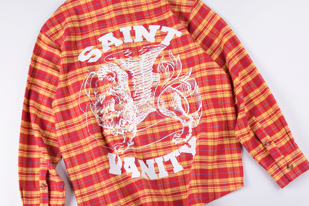 SAINT VANITY ins 同款字母印花复古双口袋格仔纯棉长衬 - view 9