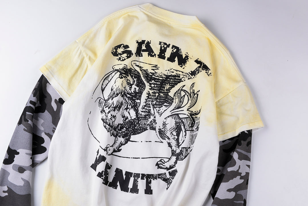 SAINT VANITY 迷彩拼接袖子假两件长T - view 9
