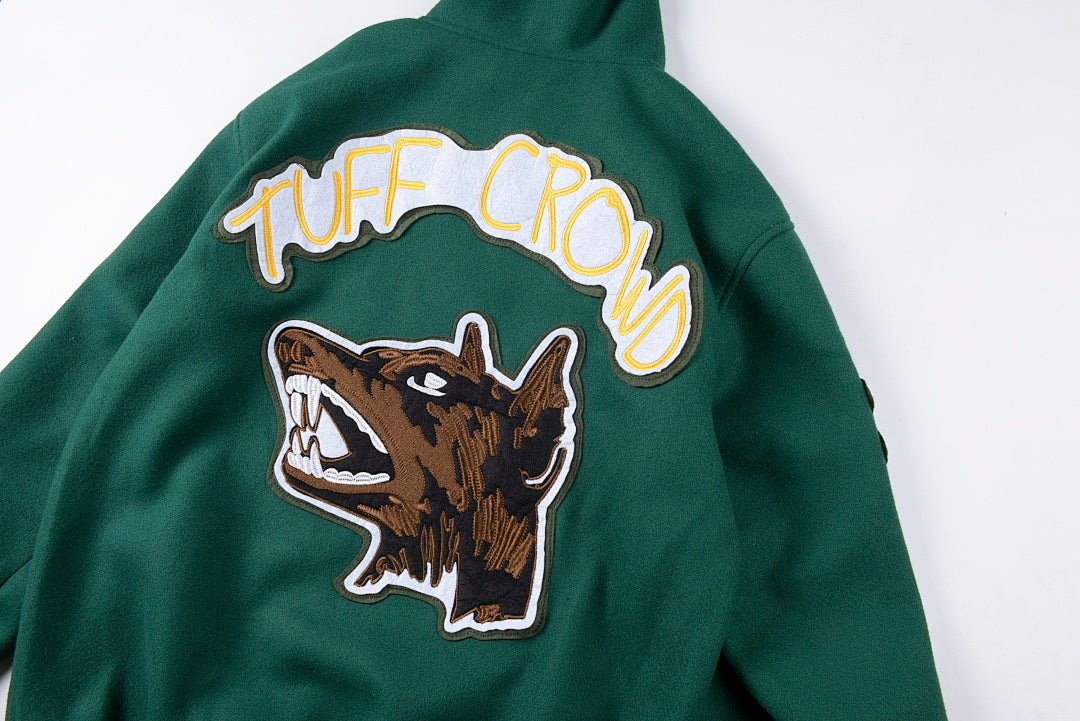 TUFF CROWD jacket 同款卡通狗头刺绣多袋拉链立体连帽棒球服 - view 11