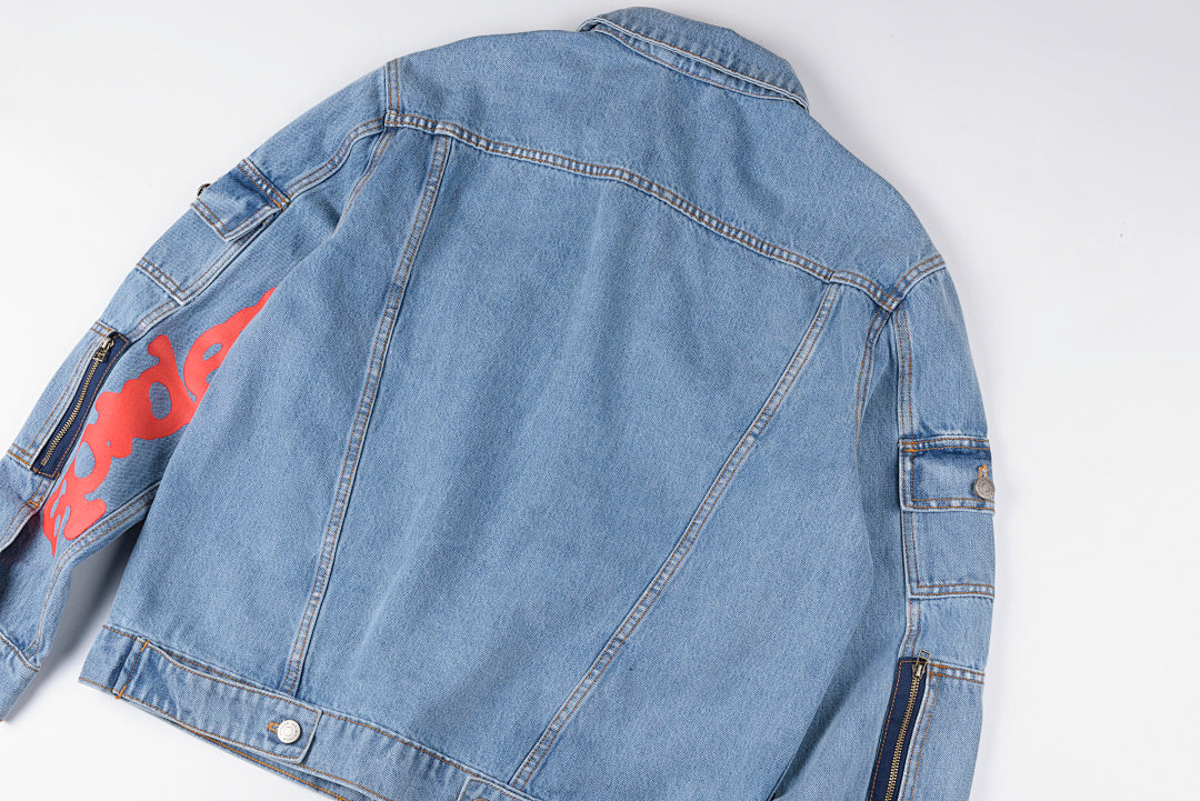 Sp5der 555555 demin jean jacket 印花牛仔外套 - view 9