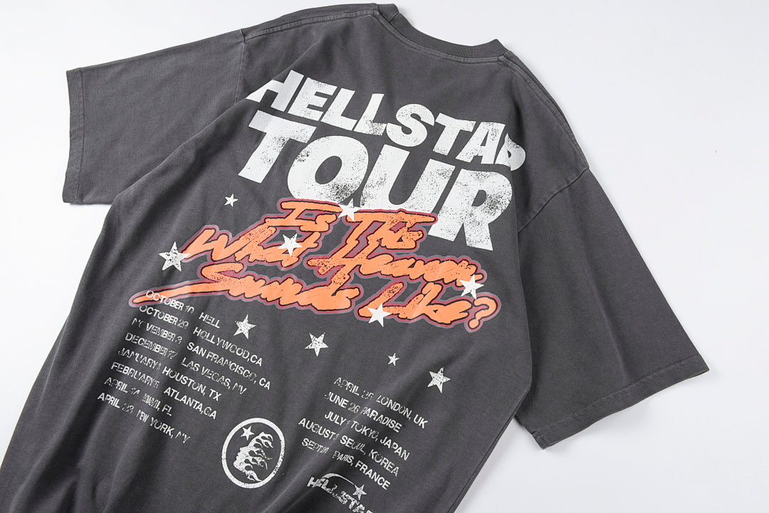 Hellstar Studios t-shirt men new Tee烂点侧脸logo洗水短T - view 8