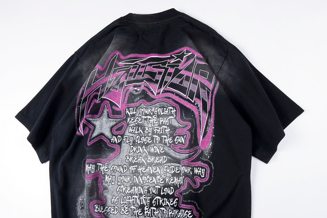 欧美Hellstar Vintage T_shirt 地狱之星女孩洗水做旧短T - view 12