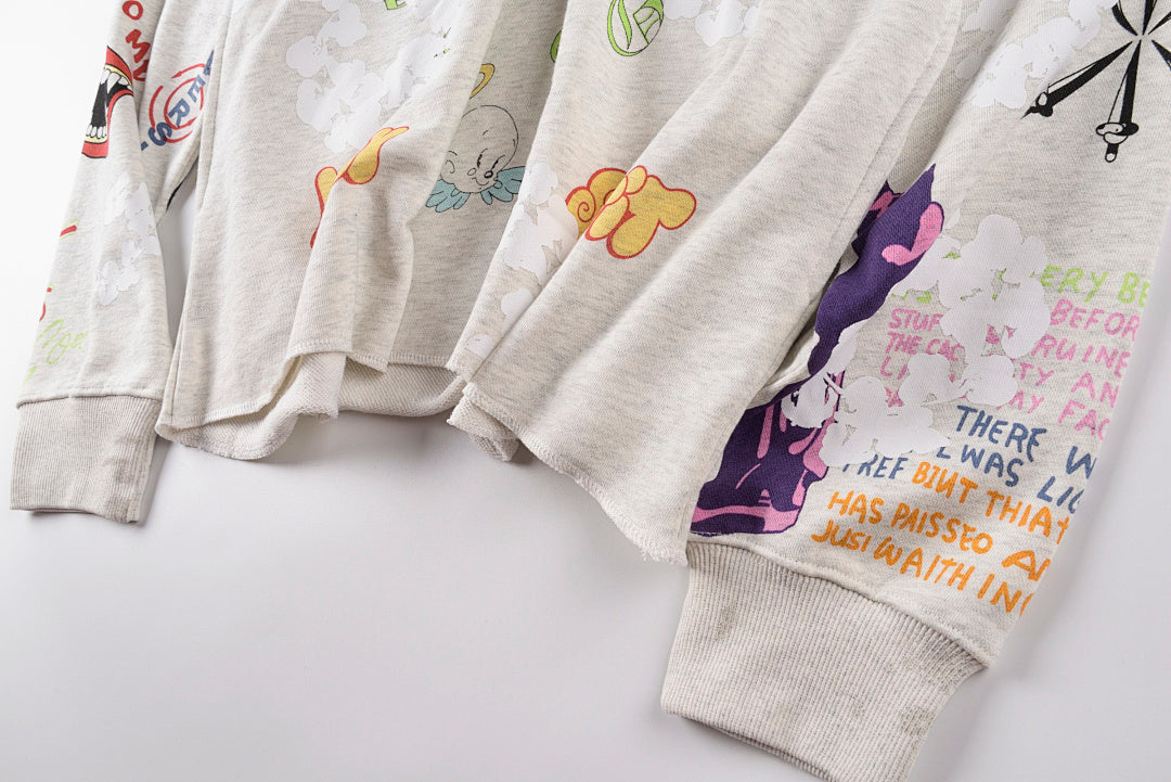 明星同款 Aged Graffiti Hoodie INS同款重工手绘涂鸦套头卫衣 - view 6