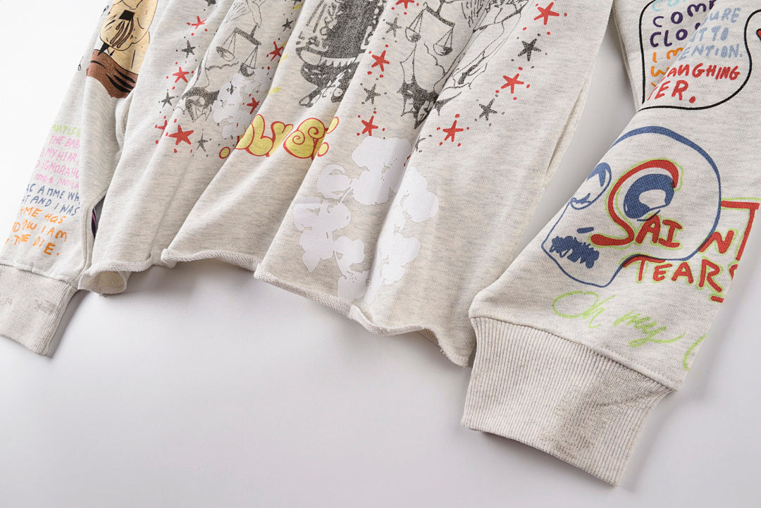 明星同款 Aged Graffiti Hoodie INS同款重工手绘涂鸦套头卫衣 - view 10