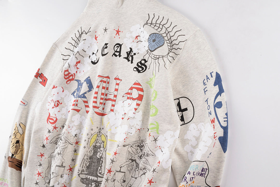 明星同款 Aged Graffiti Hoodie INS同款重工手绘涂鸦套头卫衣 - view 11