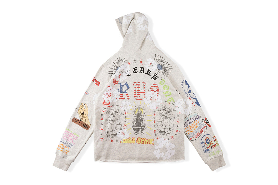 明星同款 Aged Graffiti Hoodie INS同款重工手绘涂鸦套头卫衣 - view 12