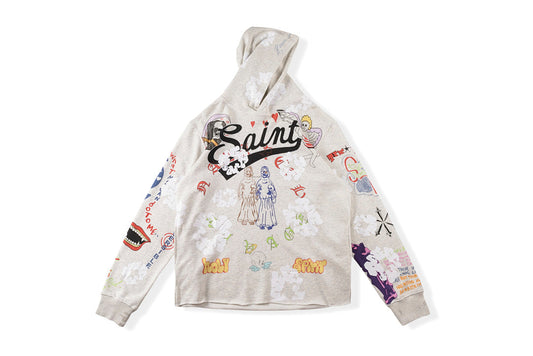 明星同款 Aged Graffiti Hoodie INS同款重工手绘涂鸦套头卫衣 - view 13