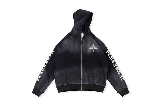 Vertabrae Tattoo Zip Up Hoodie 洗水做旧男女款连帽卫衣 - view 10