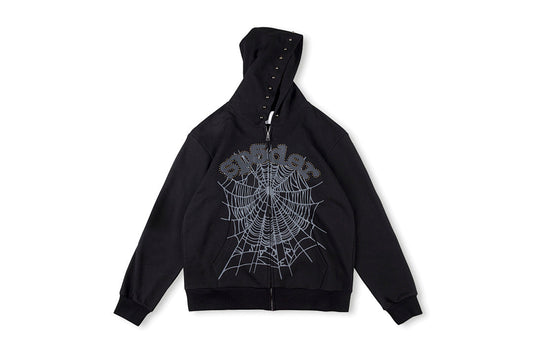 Sp5der 555555 Zip Up Hoodie 经典蜘蛛网印花拉链纯棉卫衣 - view 11