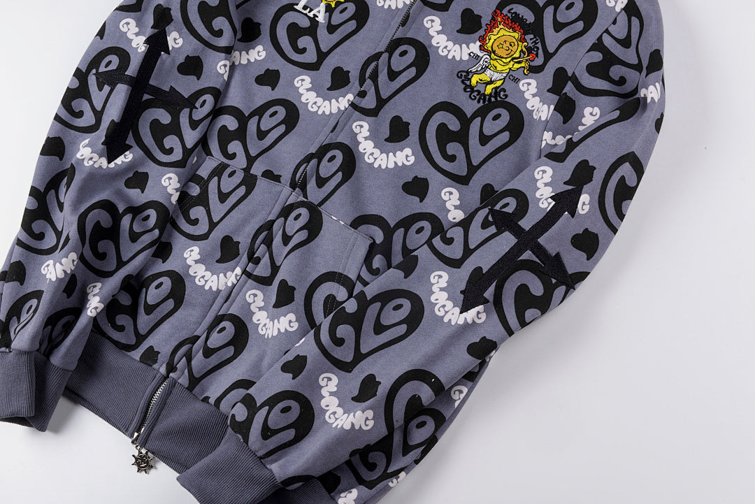 Glo Gang The Glory Full Zip Hoodie 饮料卡通印花烫钻拉链卫衣 - view 2