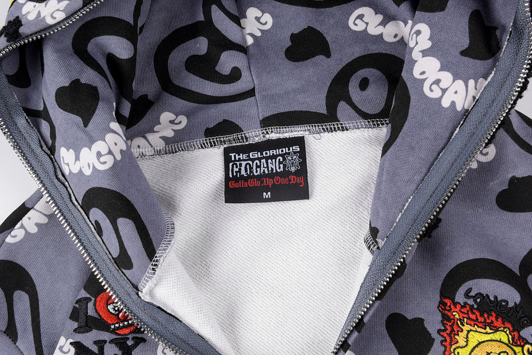 Glo Gang The Glory Full Zip Hoodie 饮料卡通印花烫钻拉链卫衣 - view 4
