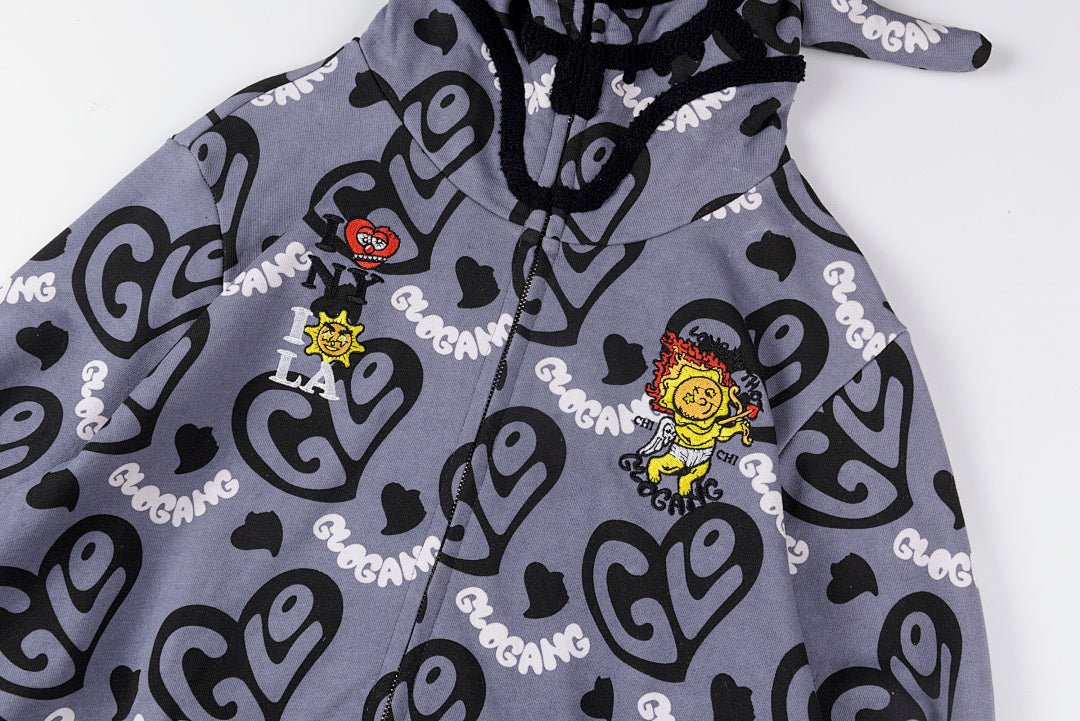 Glo Gang The Glory Full Zip Hoodie 饮料卡通印花烫钻拉链卫衣 - view 9