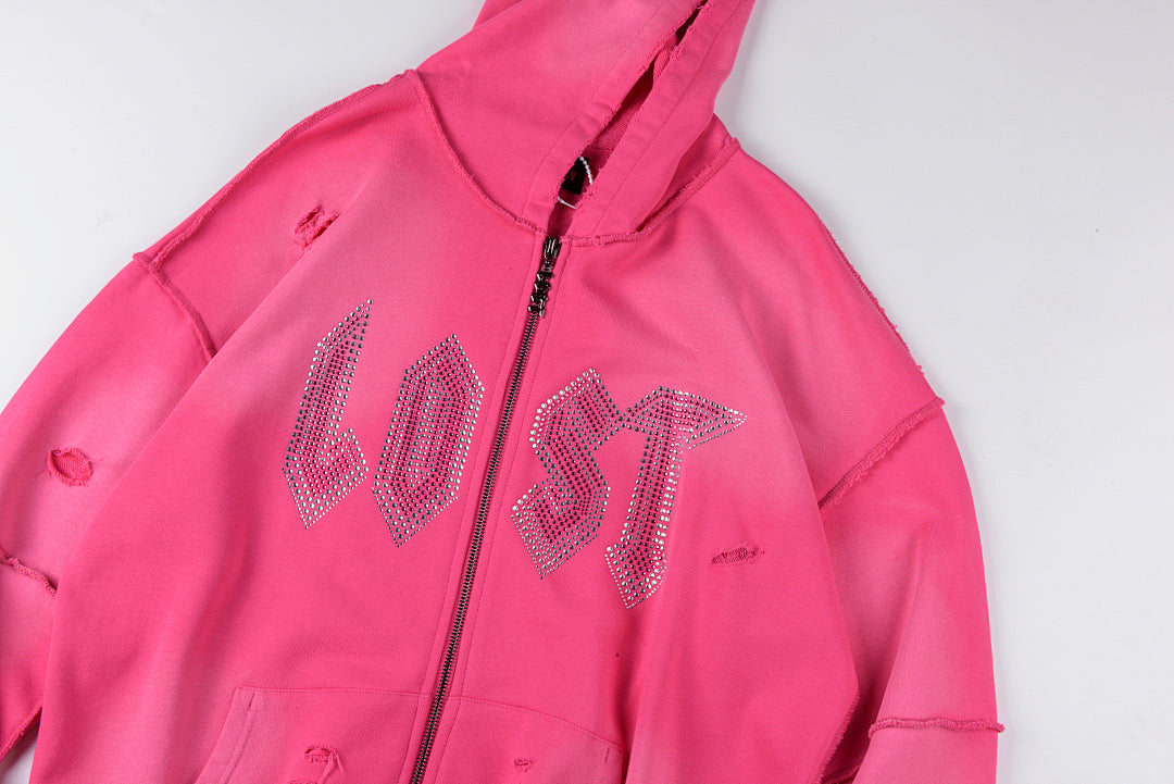 Lost intricacy Lavender Zip Up Hoodie 洗水拉链连帽卫衣 - view 5