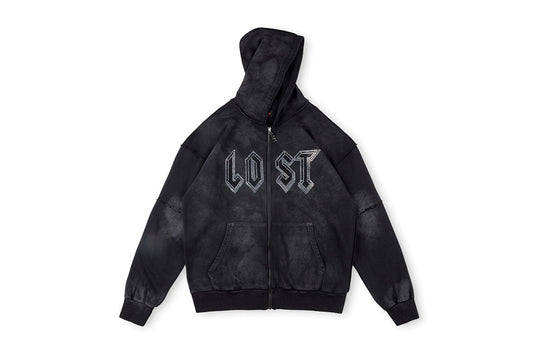 Lost intricacy Pink Hoodies 镶钻洗水破洞休闲拉链连帽卫衣 - view 10