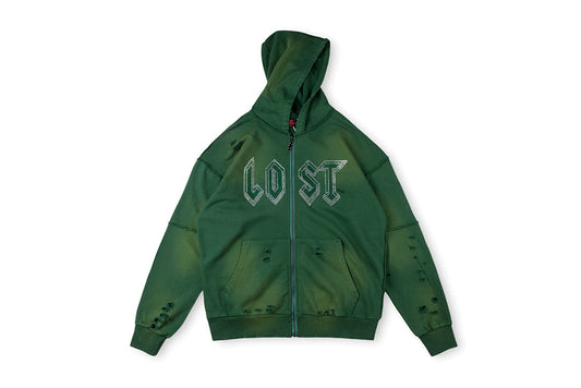 Lost intricacy Hoodies 镶钻洗水破洞休闲拉链连帽卫衣 - view 12