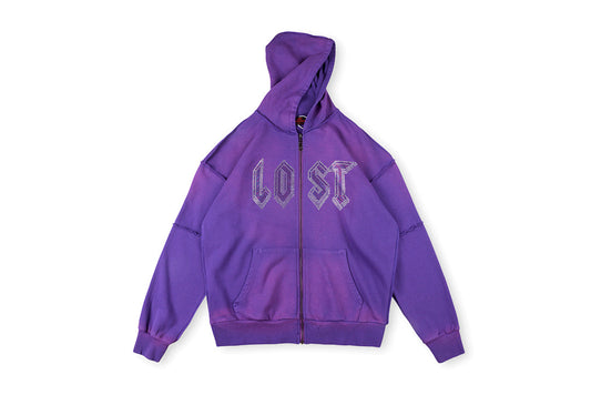 Lost intricacy Pink Hoodie镶钻洗水休闲拉链连帽卫衣 - view 9