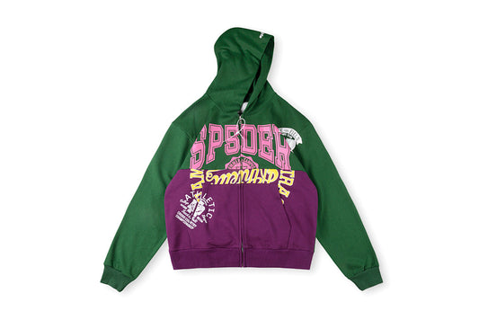 Sp5der 555555 Hoodie 拉链开衫男女款拼接连帽卫衣 - view 10
