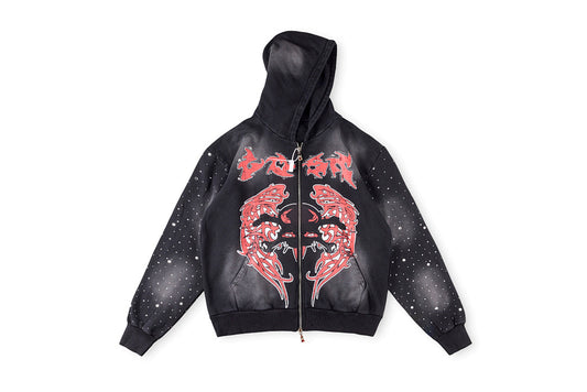 Lost intricacy Hoodies镶钻洗水休闲拉链连帽卫衣 - view 12