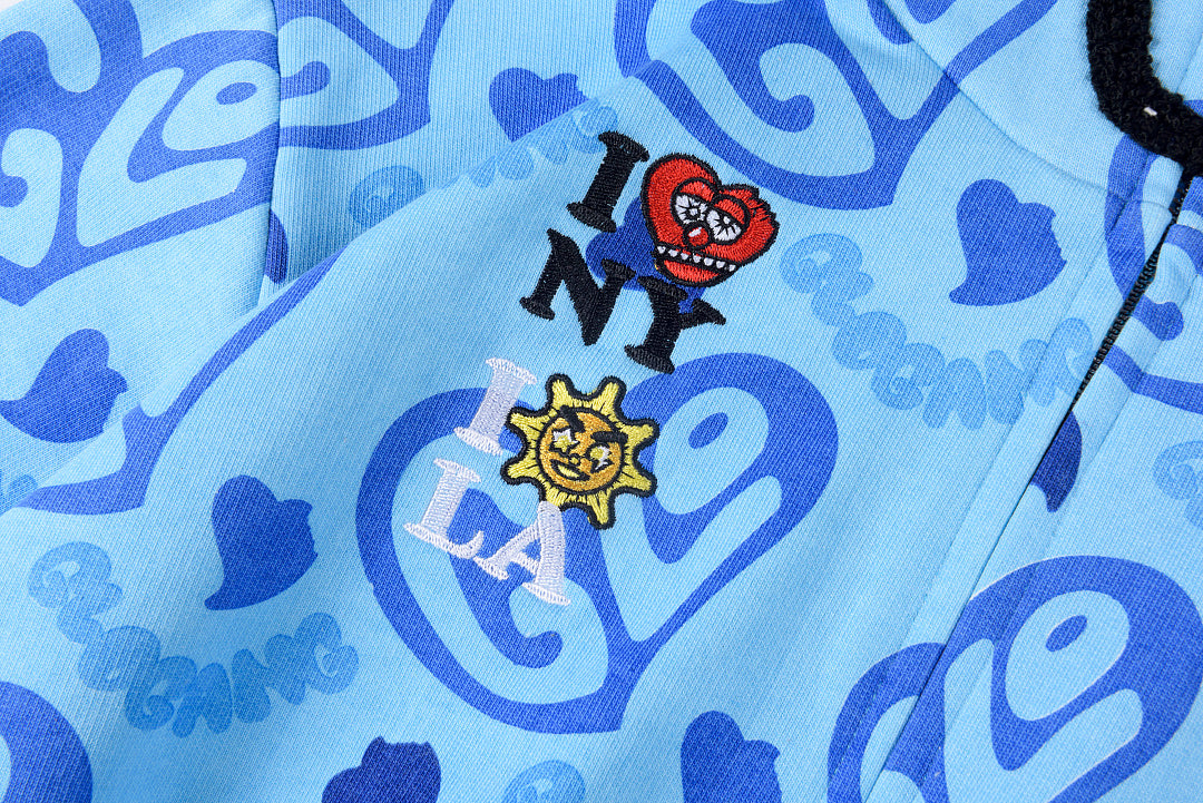 Glo Gang The Glory Full Zip Hoodie饮料卡通镶钻印花刺绣拉链卫衣 - view 3