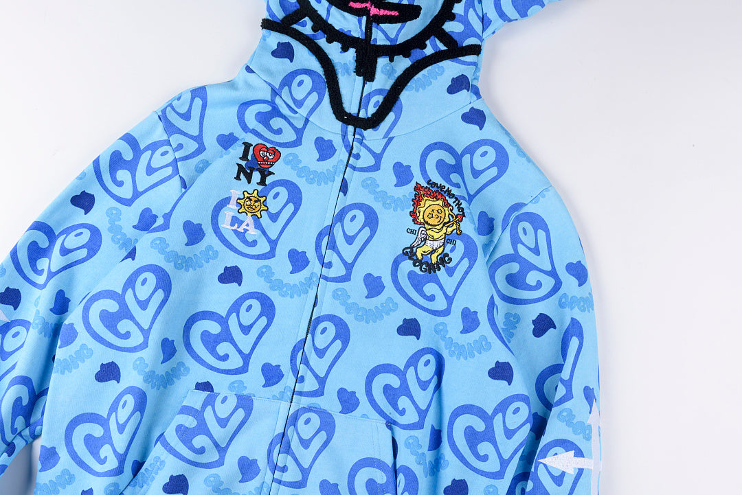 Glo Gang The Glory Full Zip Hoodie饮料卡通镶钻印花刺绣拉链卫衣 - view 7