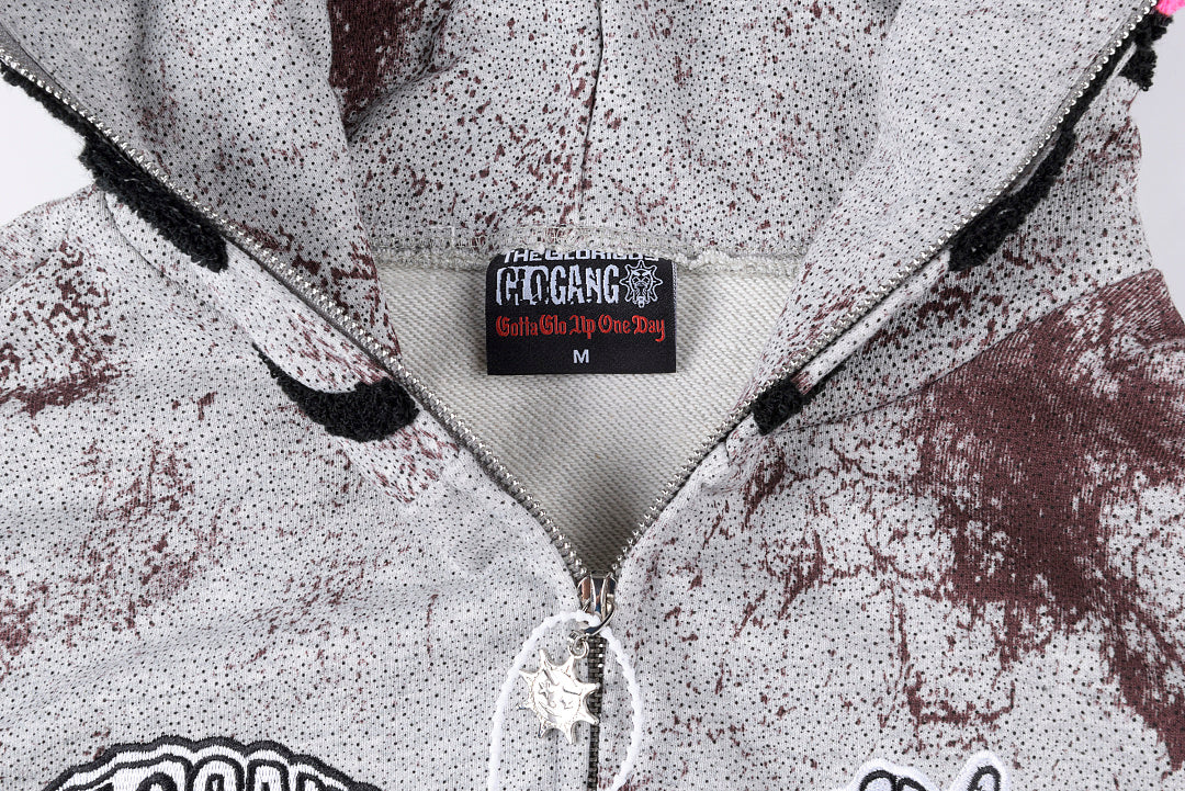 Glo Gang The Glory Full Zip Hoodie饮料卡通印花刺绣拉链卫衣 - view 2