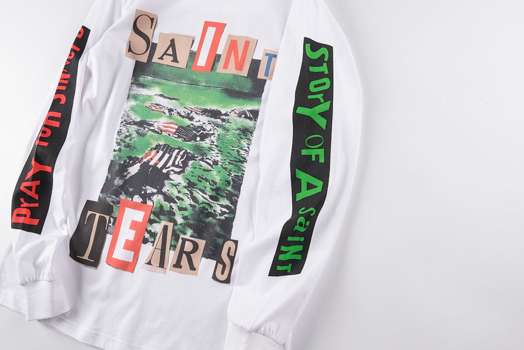 Saint Michael 21AW 景观字母复古水洗做旧长袖T恤宽松男女套头衫 - view 5