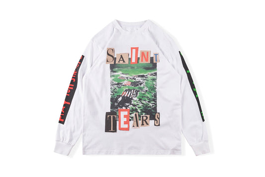 Saint Michael 21AW 景观字母复古水洗做旧长袖T恤宽松男女套头衫 - view 12