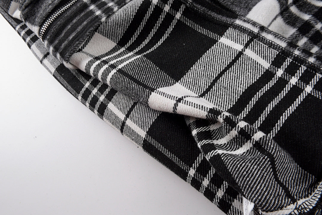 revenge embroidered flannel 格子图案宽松刺绣外套拉链衬衫 - view 1