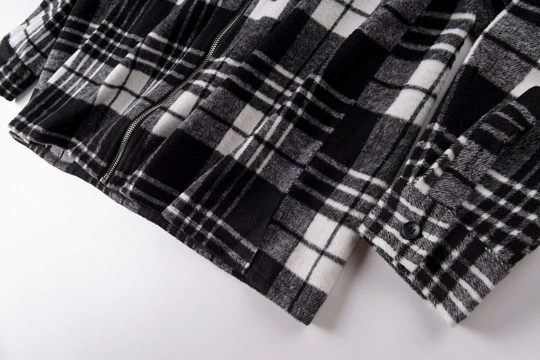 revenge embroidered flannel 格子图案宽松刺绣外套拉链衬衫 - view 2