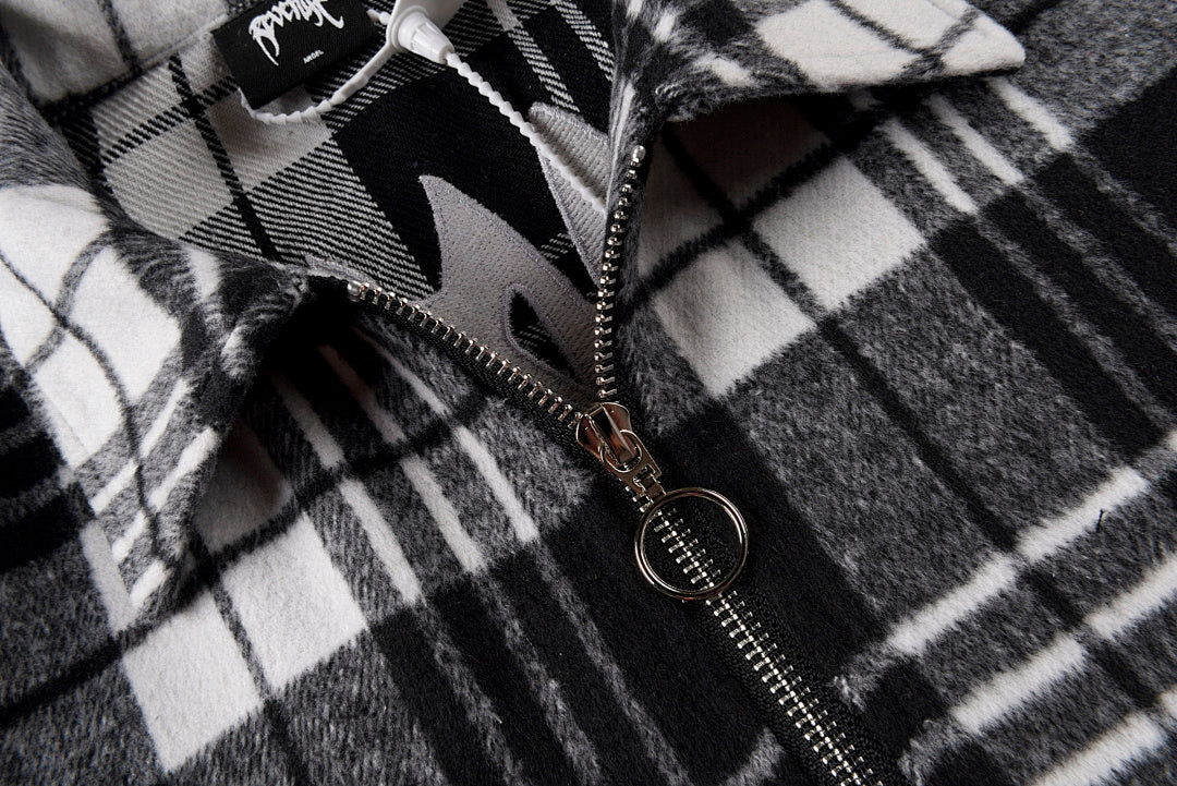 revenge embroidered flannel 格子图案宽松刺绣外套拉链衬衫 - view 3