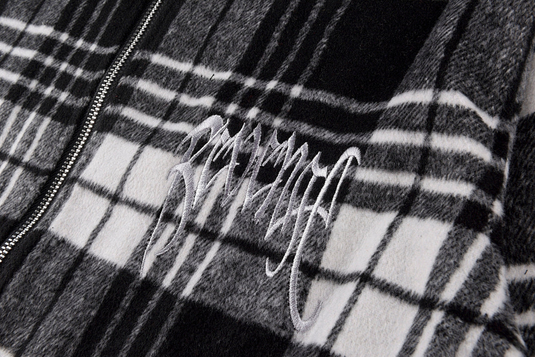 revenge embroidered flannel 格子图案宽松刺绣外套拉链衬衫 - view 5