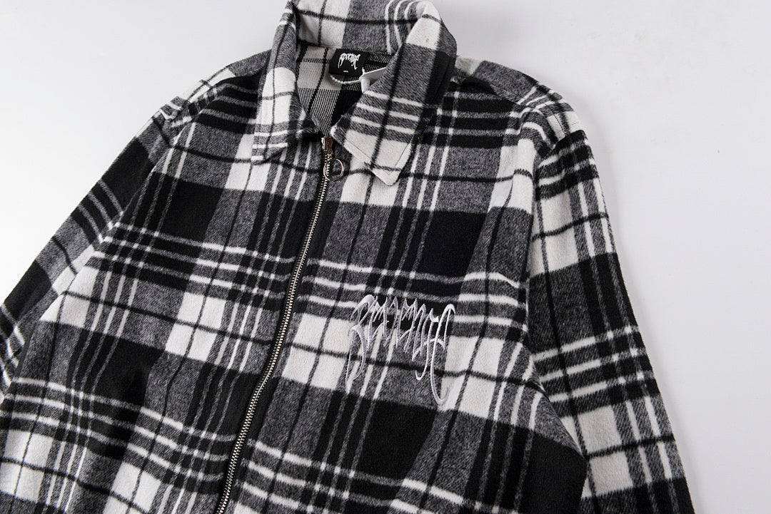revenge embroidered flannel 格子图案宽松刺绣外套拉链衬衫 - view 6