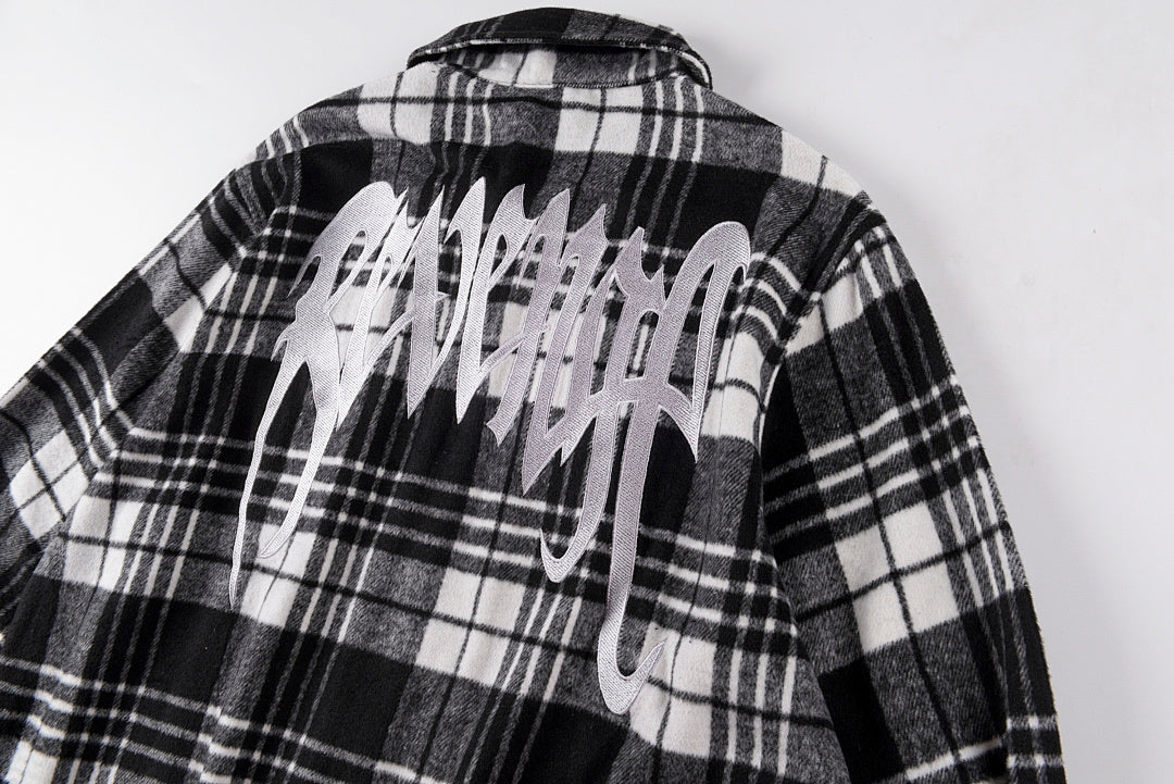 revenge embroidered flannel 格子图案宽松刺绣外套拉链衬衫 - view 9