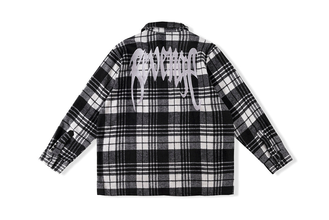 revenge embroidered flannel 格子图案宽松刺绣外套拉链衬衫 - view 10