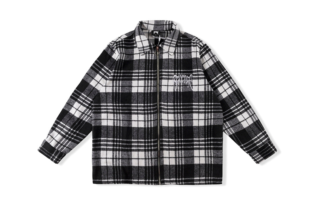 revenge embroidered flannel 格子图案宽松刺绣外套拉链衬衫 - view 11