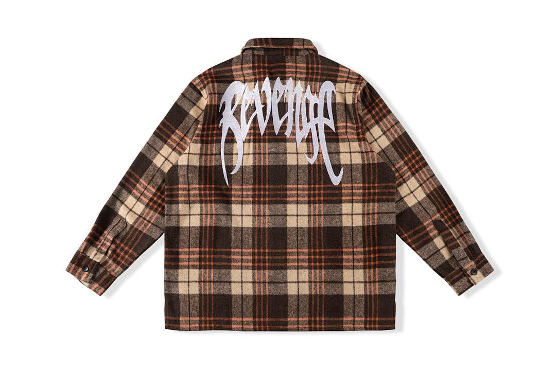 revenge embroidered flannel 格子图案宽松刺绣外套拉链衬衫 - view 12
