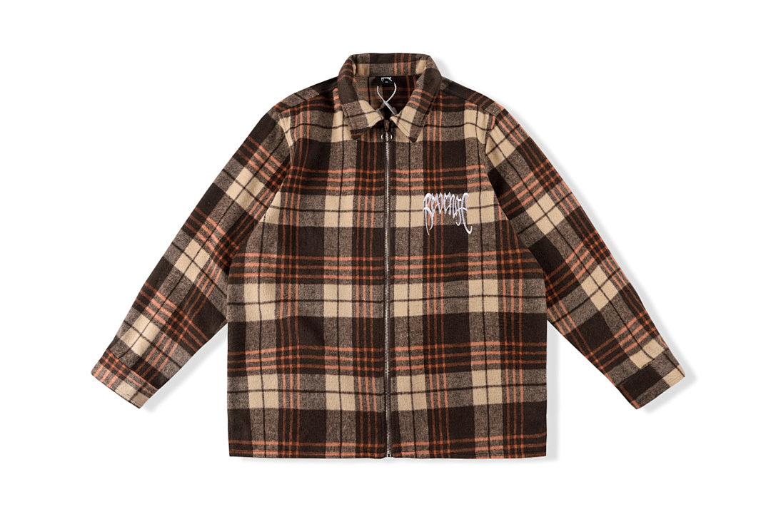 revenge embroidered flannel 格子图案宽松刺绣外套拉链衬衫 - view 13