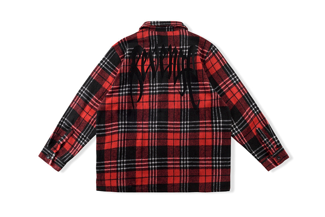 revenge embroidered flannel 格子图案宽松刺绣外套拉链衬衫 - view 14