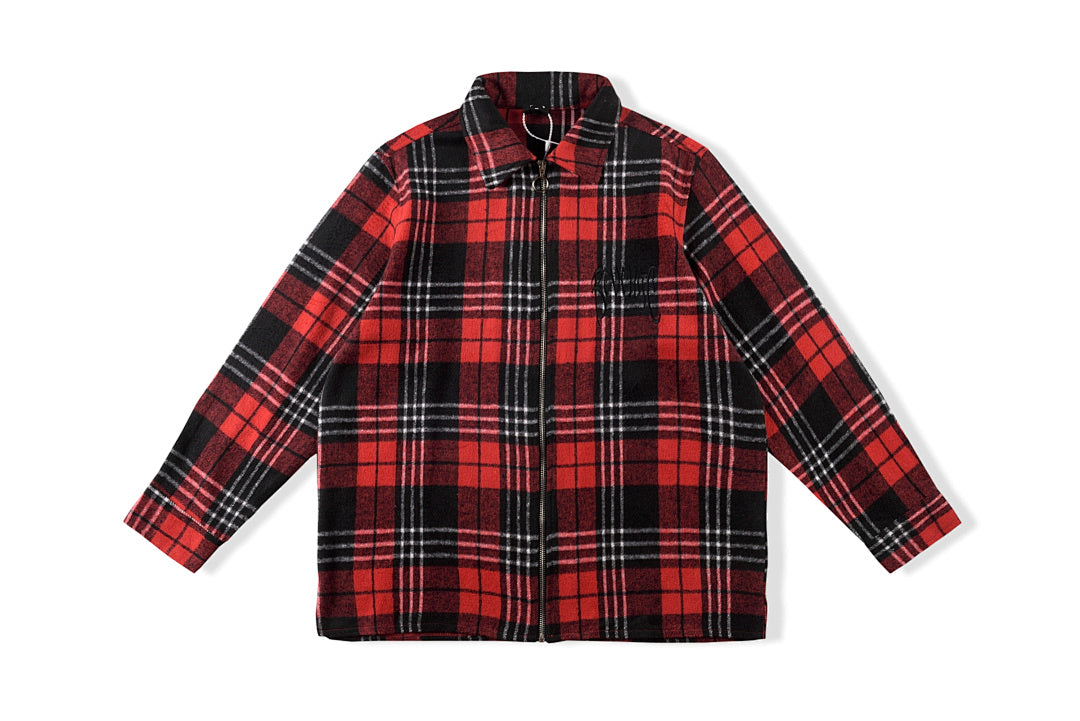 revenge embroidered flannel 格子图案宽松刺绣外套拉链衬衫 - view 15