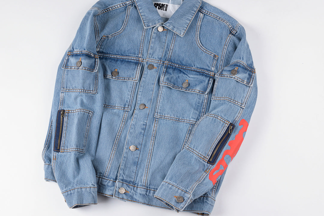 Sp5der 555555 demin jean jacket 印花牛仔外套 - view 6