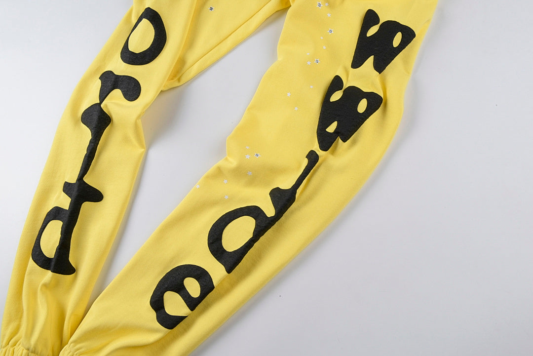 Sp5der 555555 Wed yellow star Hoodie pants香蕉黄男女长裤 - view 9