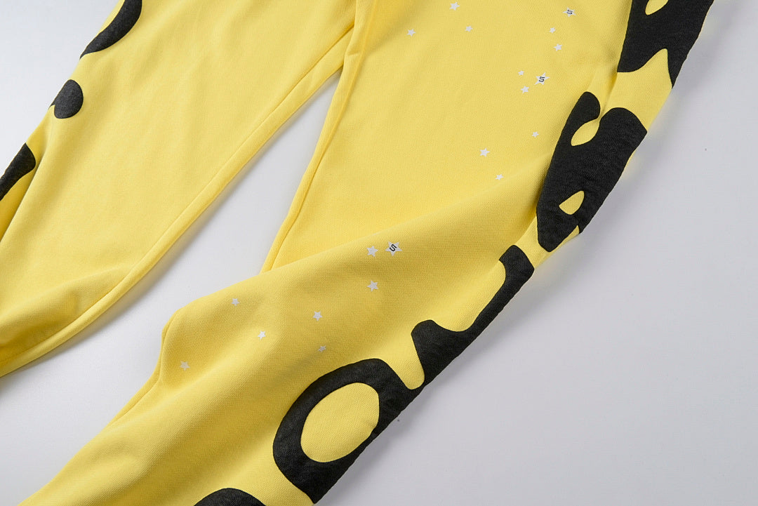 Sp5der 555555 Wed yellow star Hoodie pants香蕉黄男女长裤 - view 10