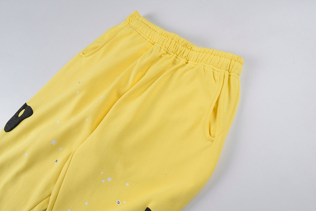 Sp5der 555555 Wed yellow star Hoodie pants香蕉黄男女长裤 - view 11